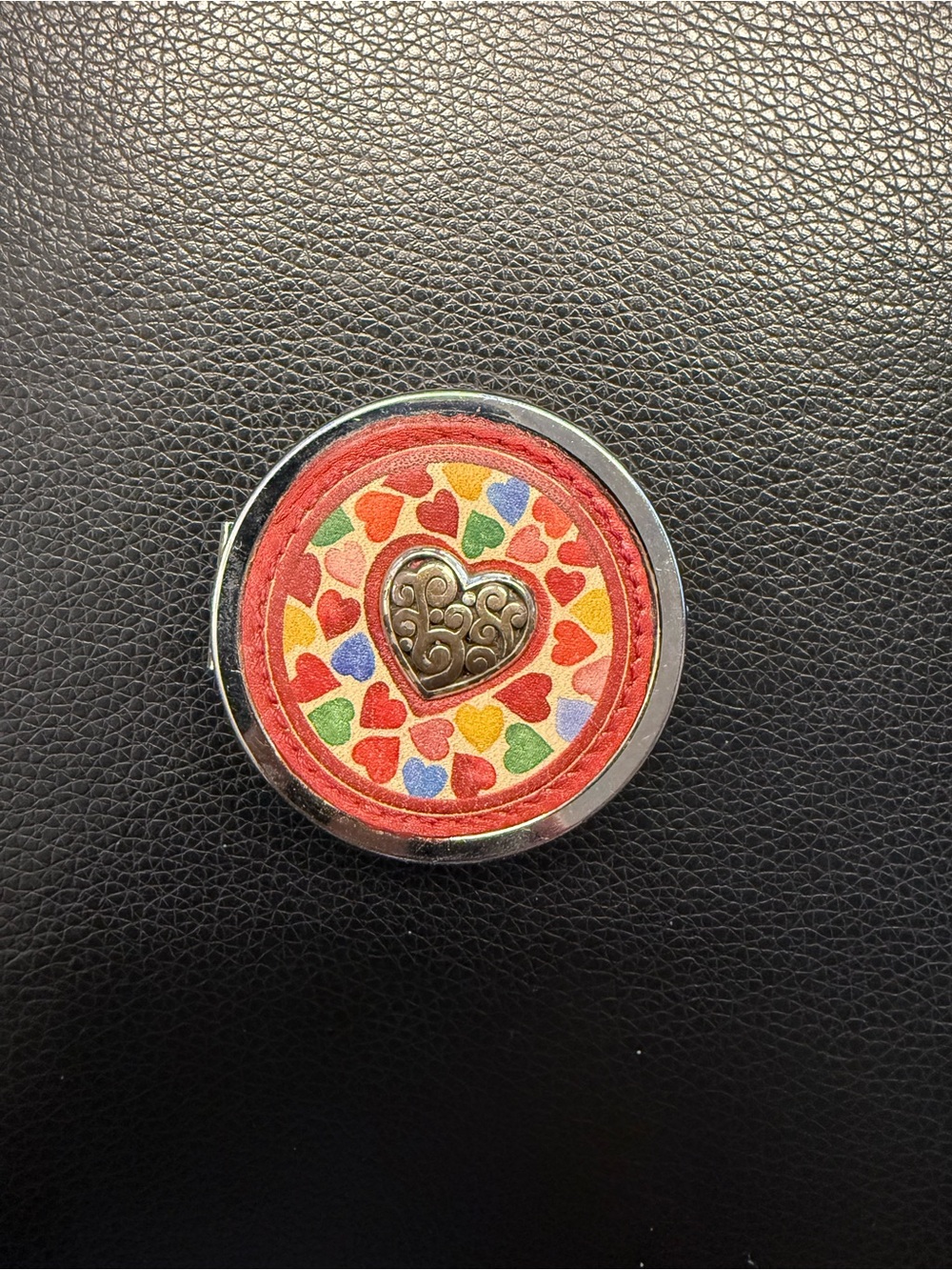 Brighton Heart Pill Case Compact Multicolor Leather Silver Tone